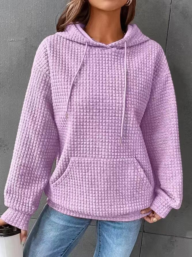 Damen Pullover Waffel Optik Kapuzenjacke Mit Tasche
