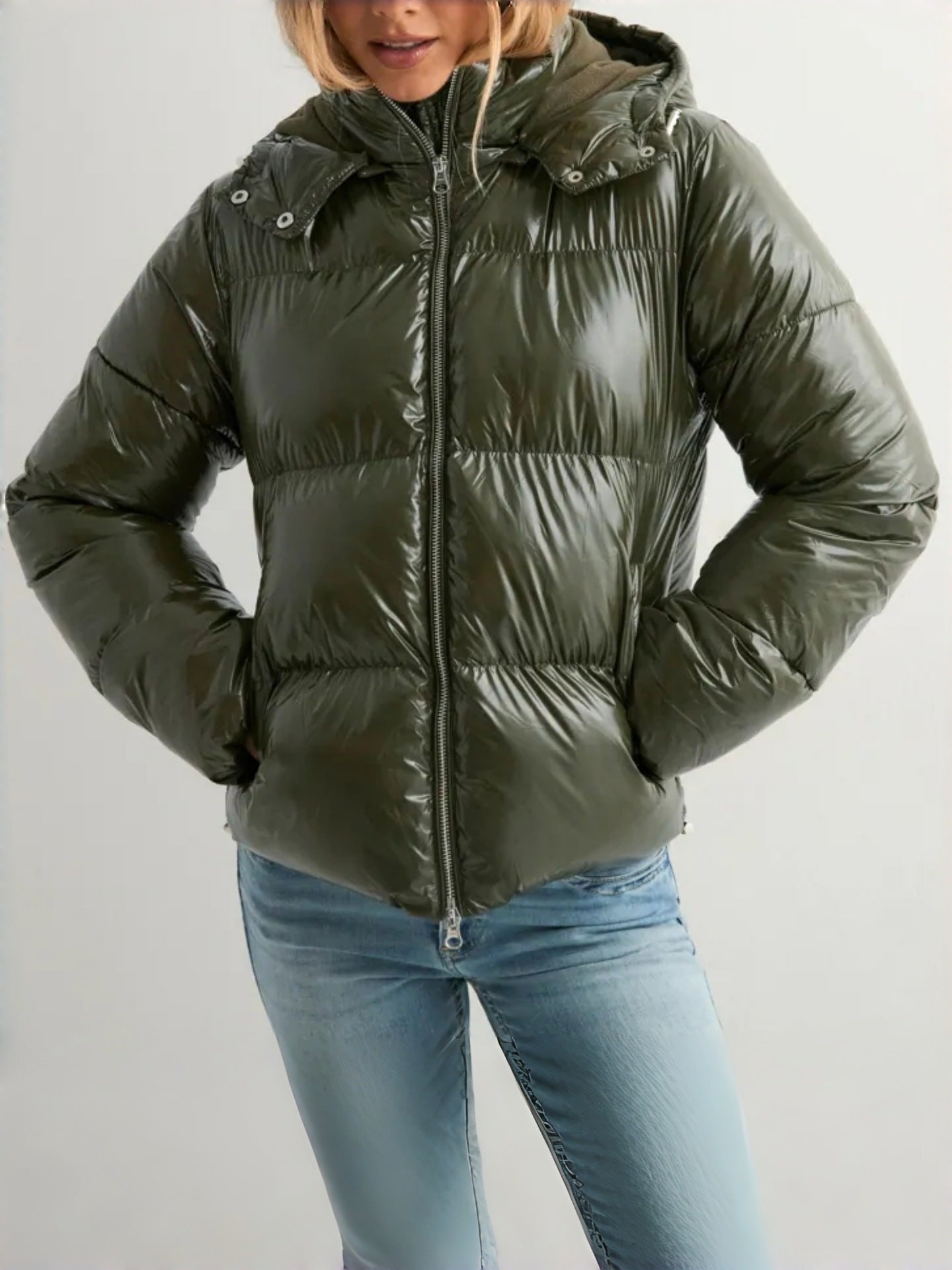 Damen Winterjacke Puffy Kapuze Warm