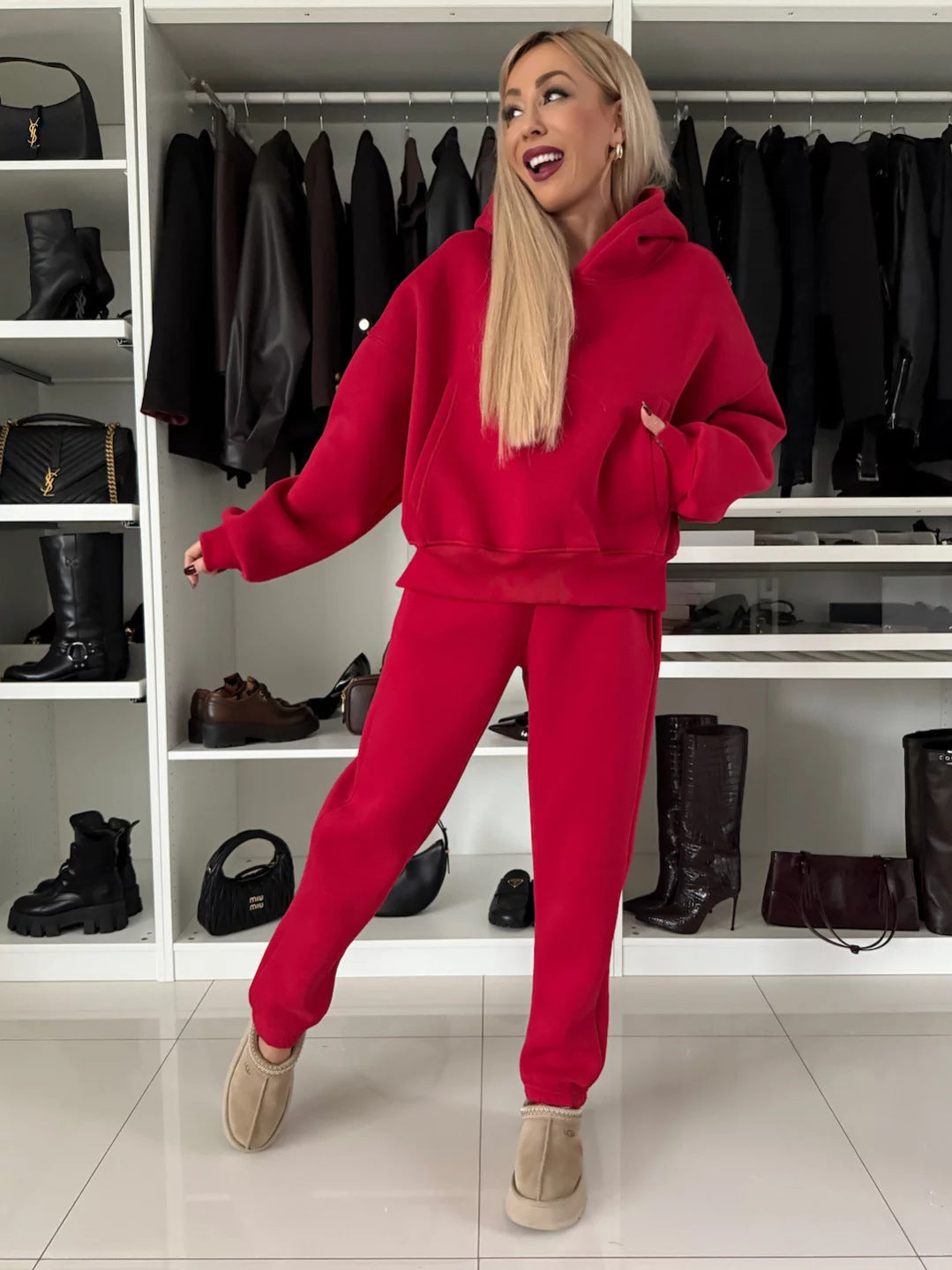 Damen Sportliche Loungewear Set Hoodie Jogginghose Weich Fleece