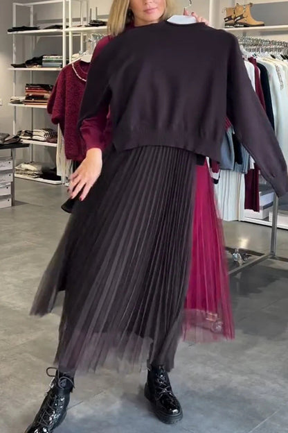 Damen Chic Faltenrock Pullover Set Elegante Outfits