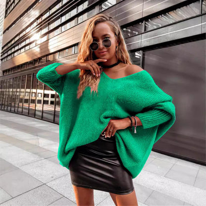 Damen Oversized Pullover Weite Ausschnitt Bequem - IdealeKleiden