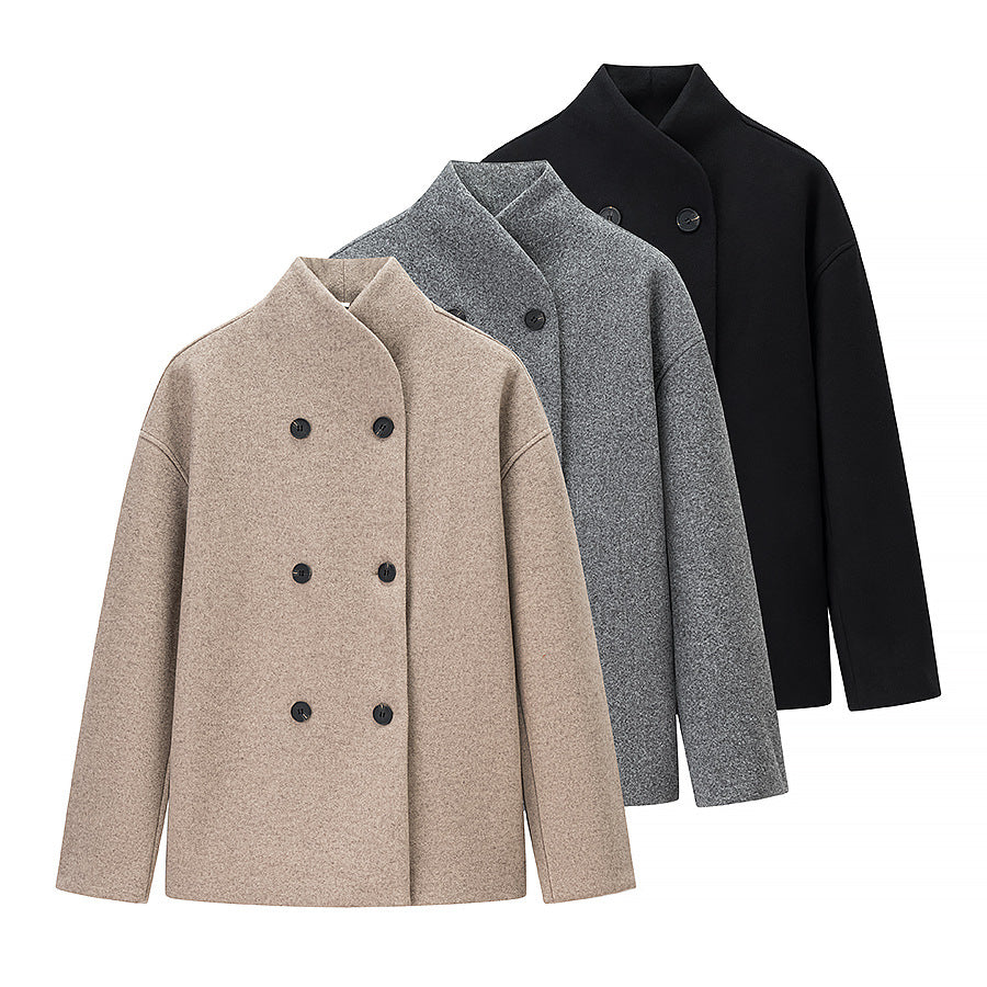 Damen Oversized Wolljacke Modern Stehkragen Elegant - IdealeKleiden