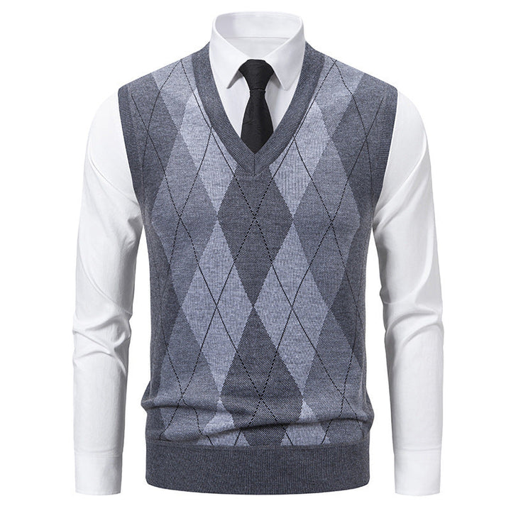 Herren Pullover V-Ausschnitt Klassisches Rautenmuster