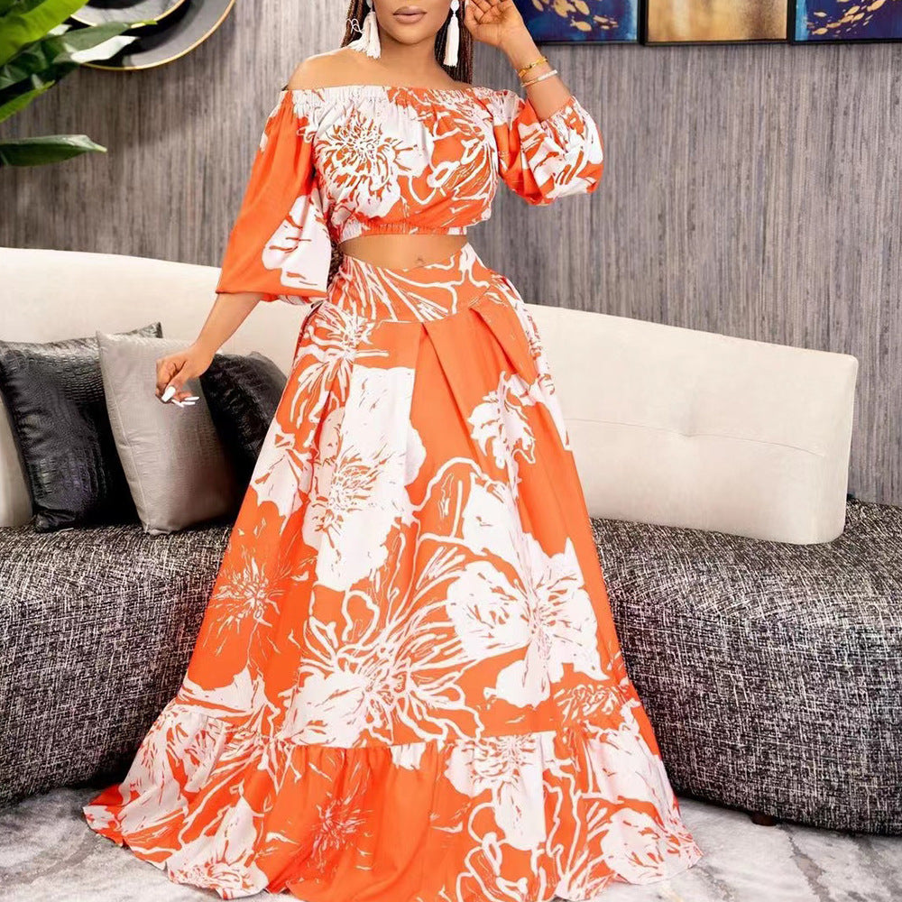 Damen Maxikleid Überschnitt Ärmel Weite Rock Sommerkleid