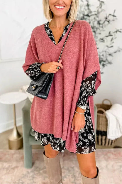 Damen Strickponcho Lässig V-Ausschnitt Oversized