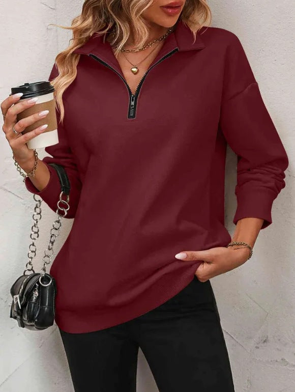 Damen Sweatshirt Lässig Reißverschluss Sportlich