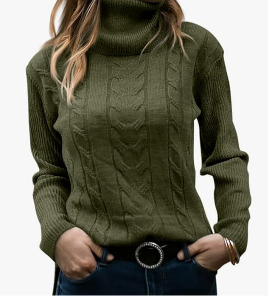 Damen Strickpullover Stehkragen Zopfmuster Elegent
