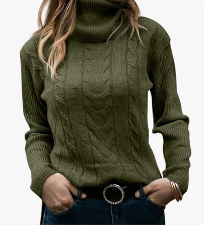 Damen Strickpullover Stehkragen Zopfmuster Elegent