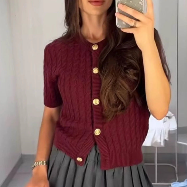 Damen Strickjacke Kurzarm Elegant Dekoriert - IdealeKleiden