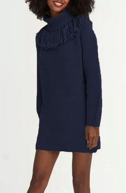 Damen Strickkleid Elegantes Design Mit Rollkragen