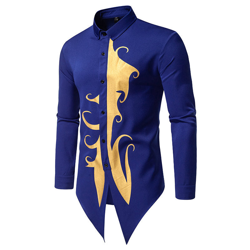Herren Langarmhemd Elegantes Goldmuster Moderner Schnitt