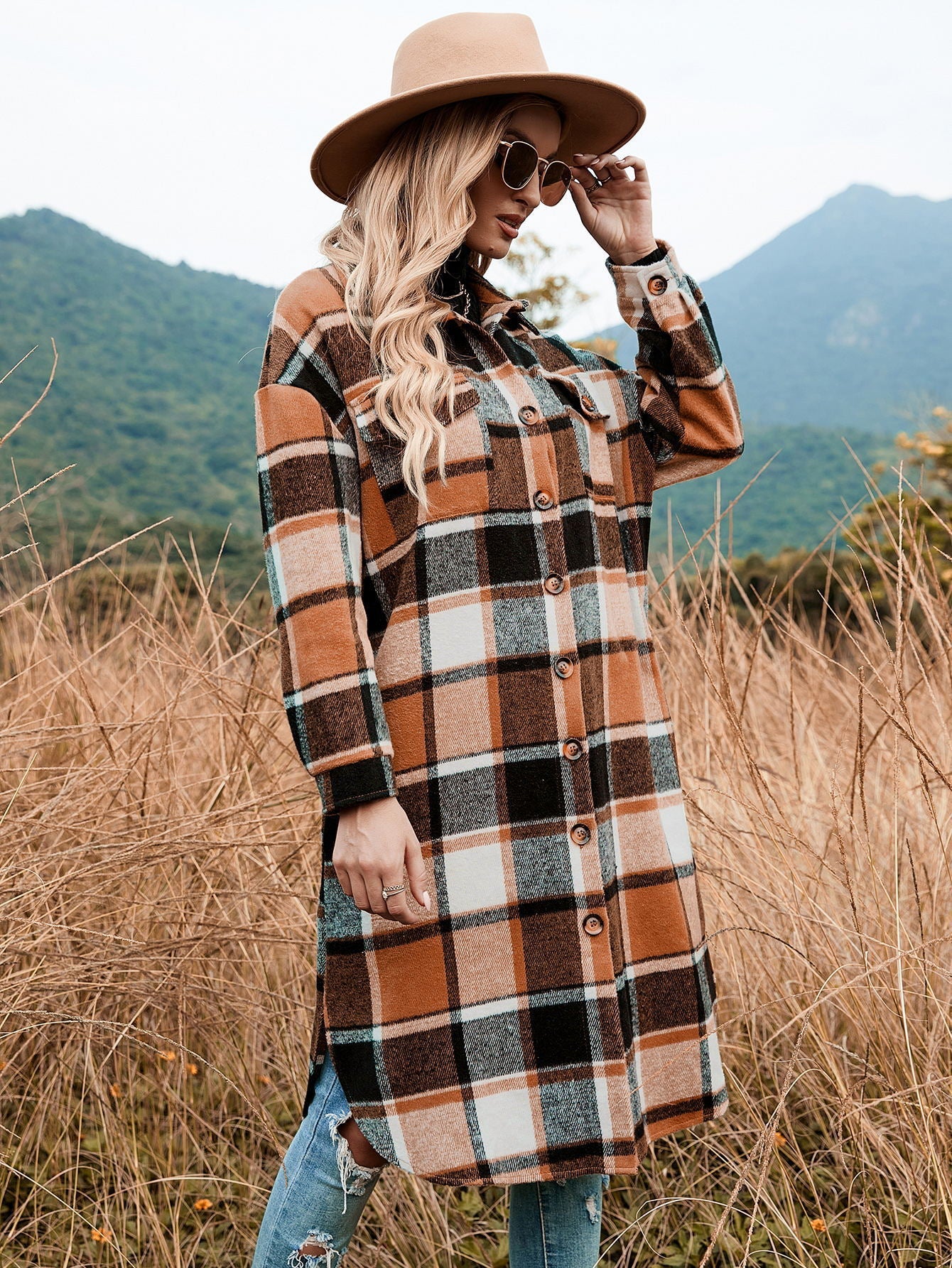 Damen Flanell Kleid Karo Muster Winterlich
