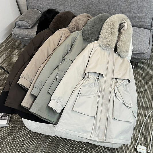 Damen Winterparka Modern Kuschelig Taschen - IdealeKleiden