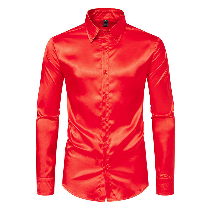 Herren Hemd Satin Glanz Elegant Knöpfe