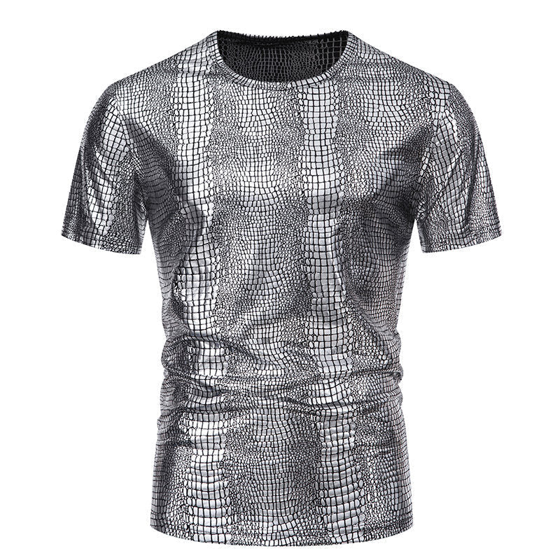 Herren Pullover Schlangen-Leder-Optik Elegant Kurzarm