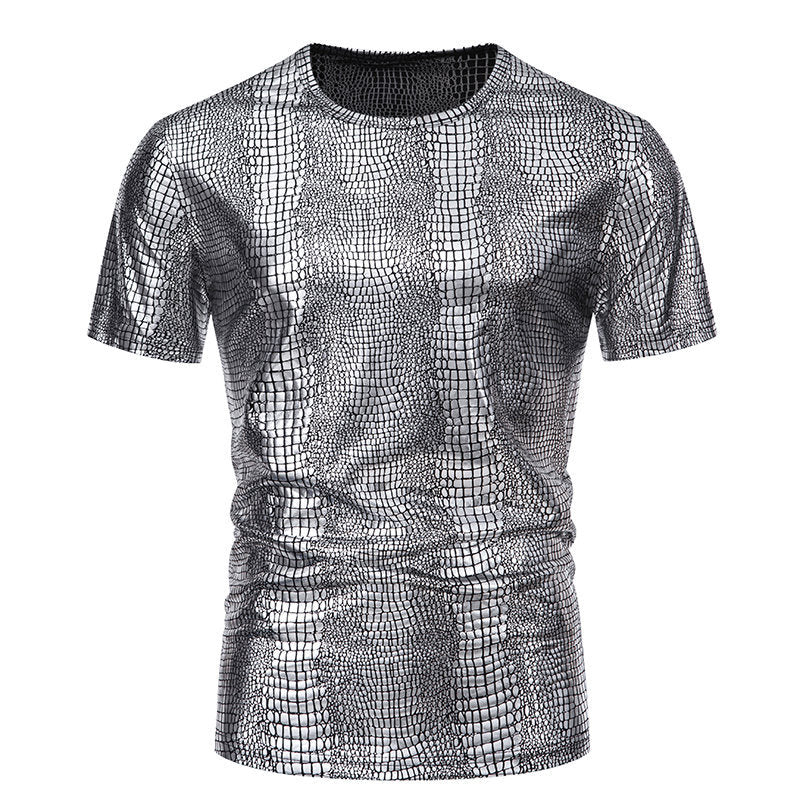 Herren Pullover Schlangen-Leder-Optik Elegant Kurzarm