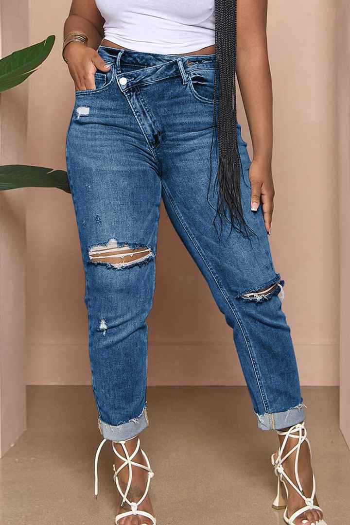 Damen Jeans Relaxed Fit Ripped Style