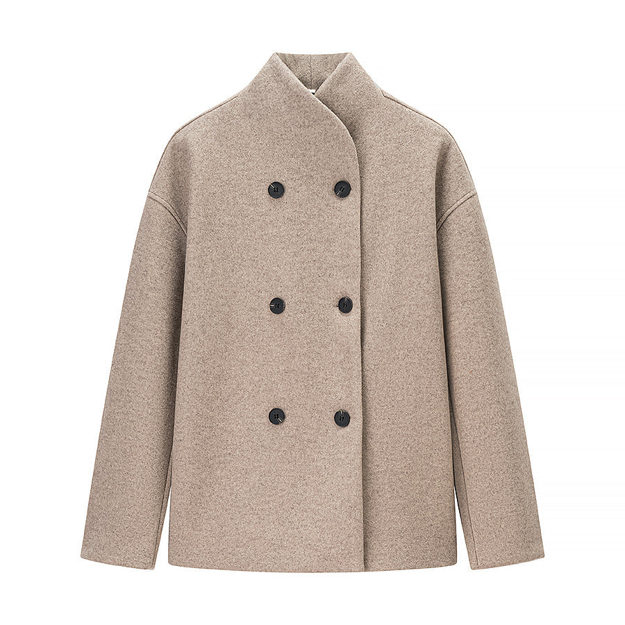 Damen Oversized Wolljacke Modern Stehkragen Elegant
