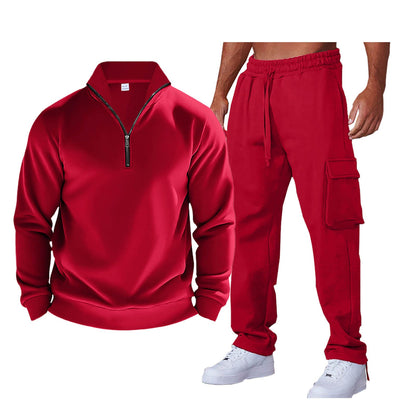 Herren Sportanzug Praktisch Zip Kragen Seiten Taschen