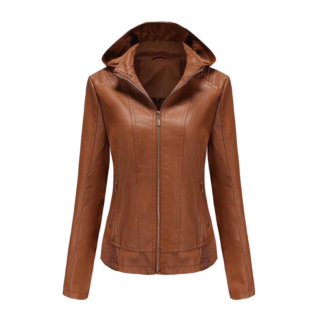 Damen Lederjacke Elegant Schnitt Mit Hochkragen