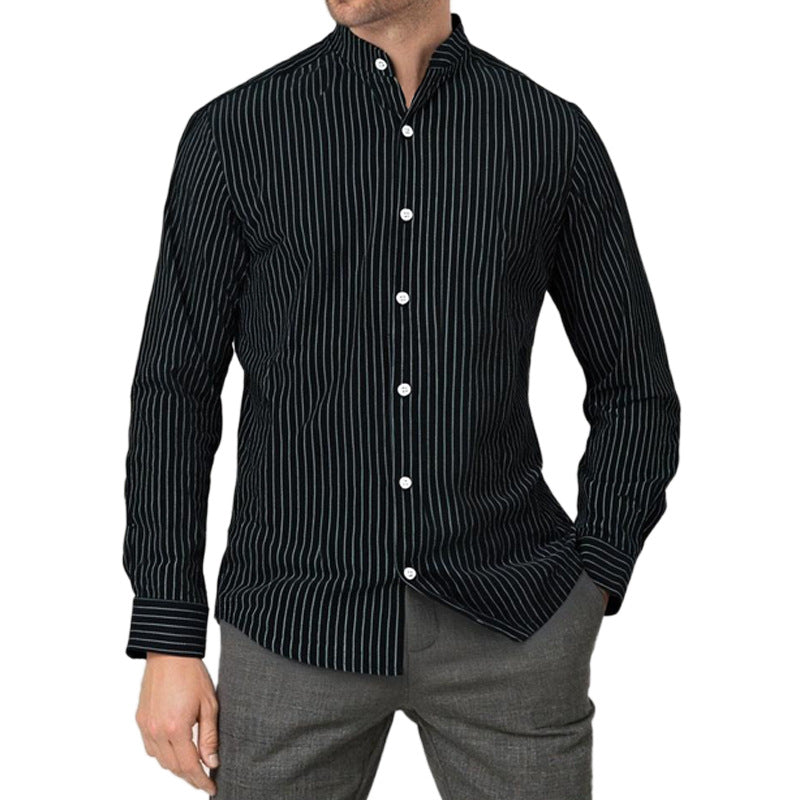 Herren Hemd Modern Streifen Stehkragen Eleganz