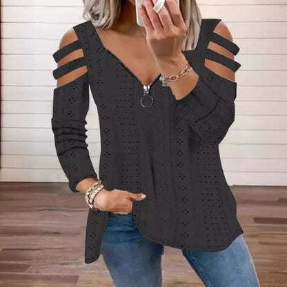 Damen Top mit Cut-Out Ärmeln und tiefem V-Ausschnitt