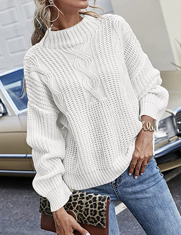 Damen Strickpullover Lässig Rundhals Großzügig