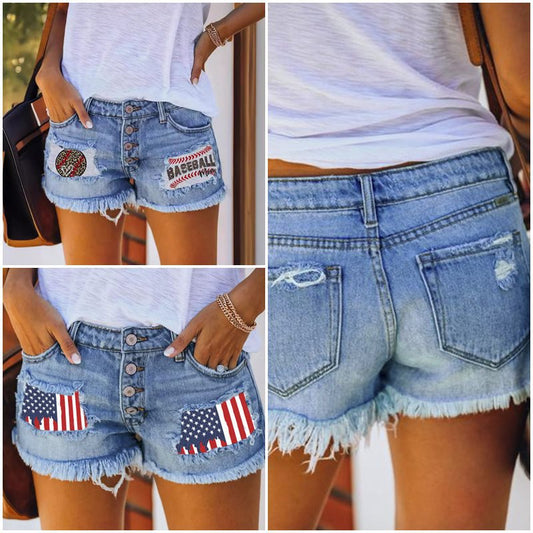 Damen Jeans-Shorts USA-Style Fransensaum Sommer - IdealeKleiden
