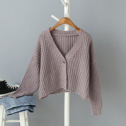 Damen Strickjacke Lässig Schulterfrei Knopfverschluss