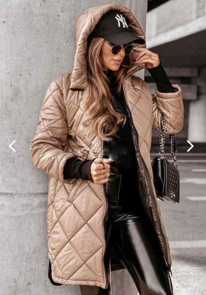 Damen Steppjacke Lässig Kapuze Praktisch