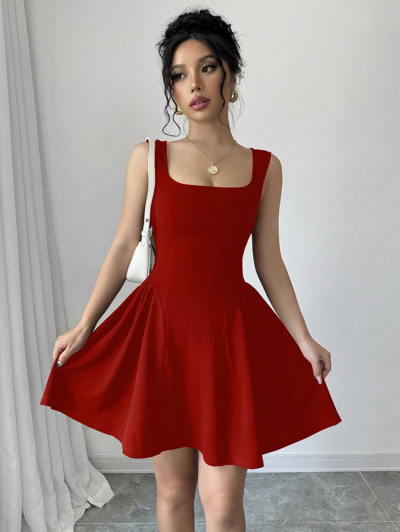 Damen A-Linie Kleid Elegant V-Ausschnitt Fließend
