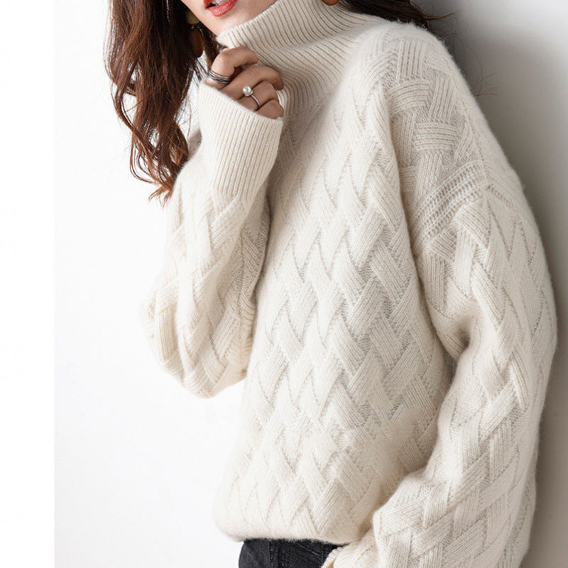 Damen Strickpullover Rollkragen Großgestrickt