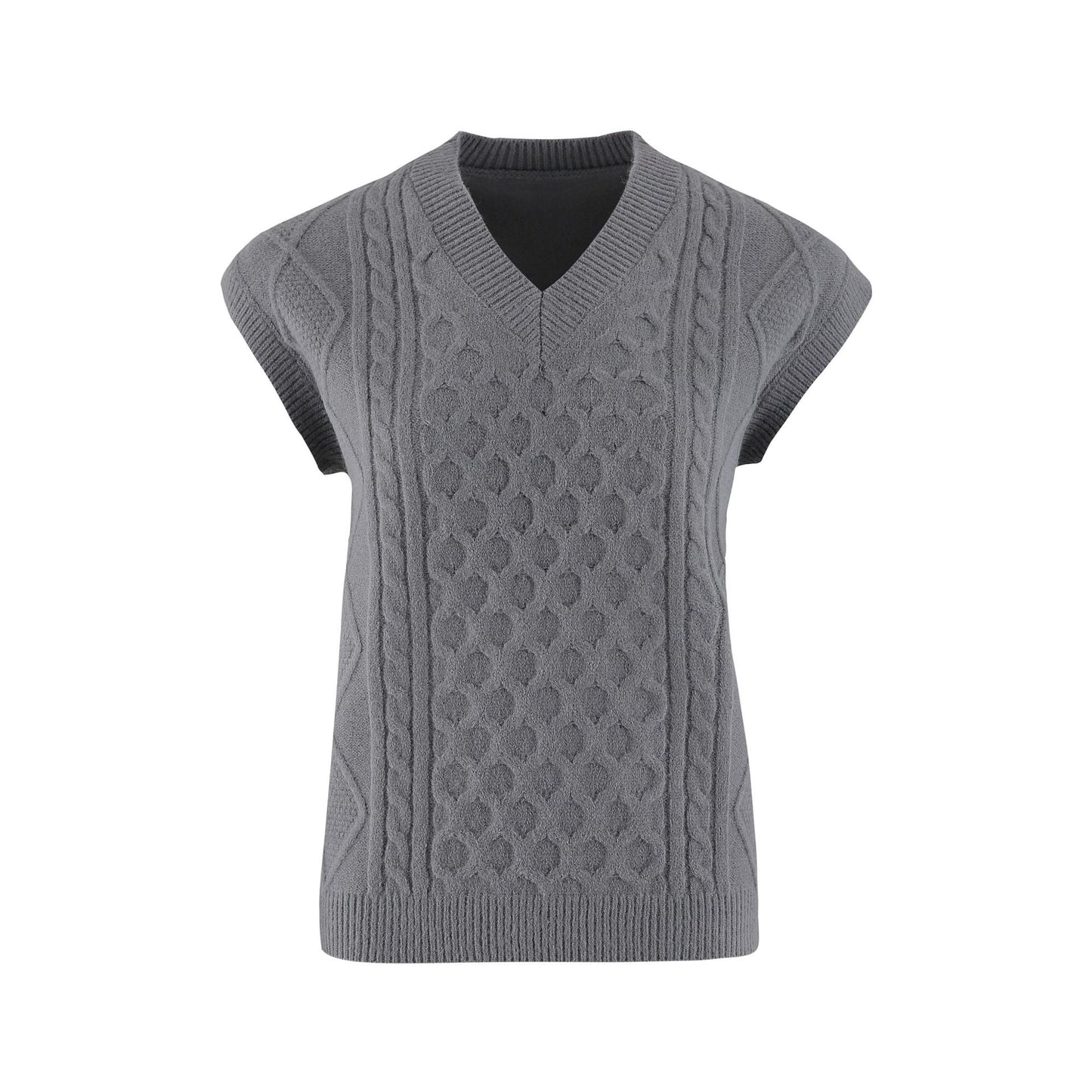 Damen Strickweste V-Ausschnitt Zopfmuster Elegante Kleidung