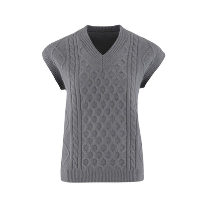 Damen Strickweste V-Ausschnitt Zopfmuster Elegante Kleidung