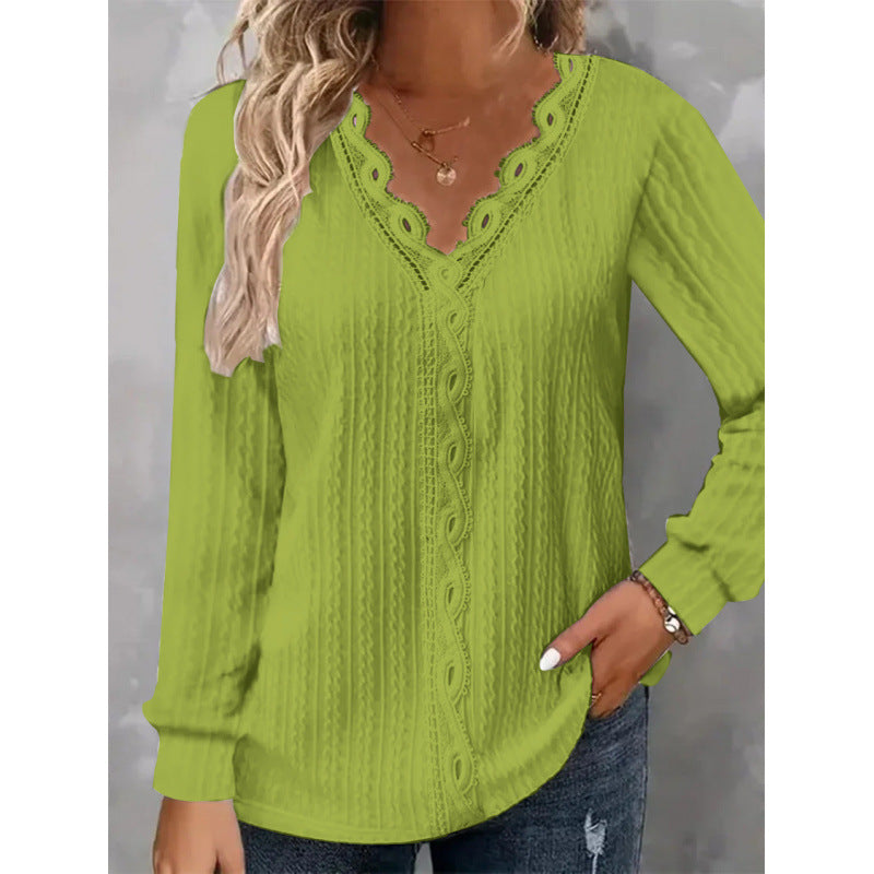 Damen Bluse Elegant Spitze Blumenmuster Langarm