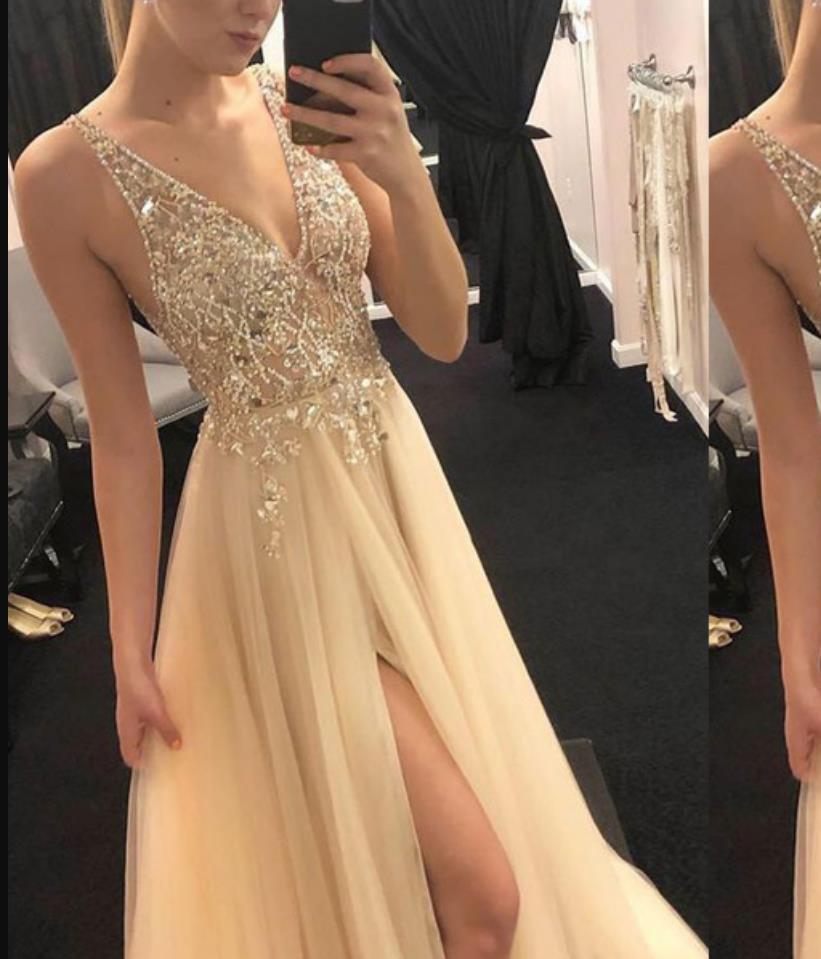 Glamouröses Abendkleid Damen Hochgeschlitzt Glitzernd Elegant