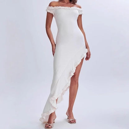 Damen Maxikleid Elegant Rüschen Detail Sommerkleid