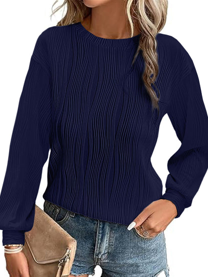 Damen Plisseepullover Langarm Elegant