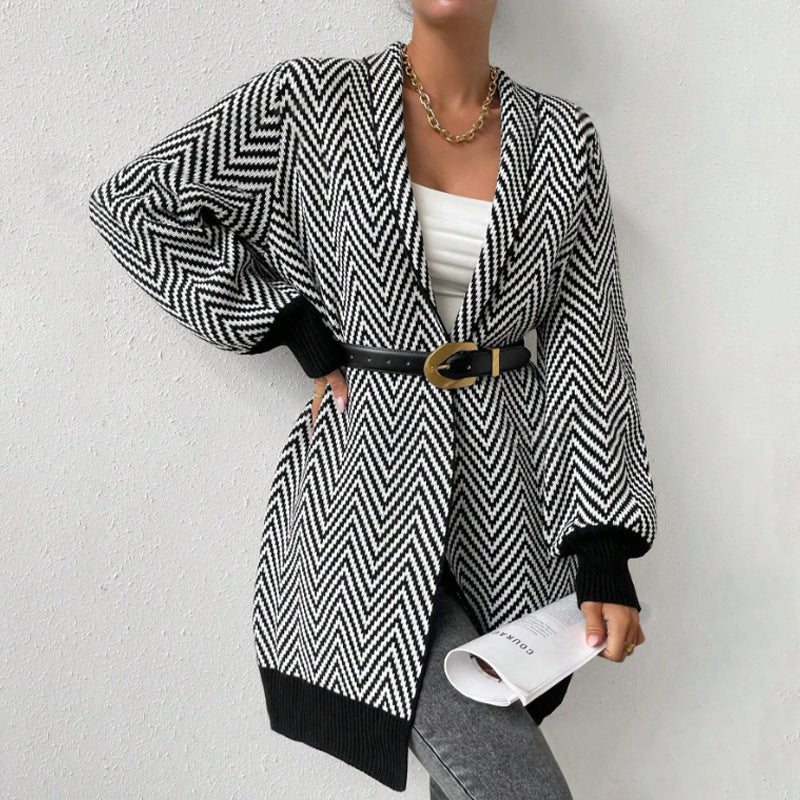 Damen Strickjacke Langarm Modern Chevron Style - IdealeKleiden