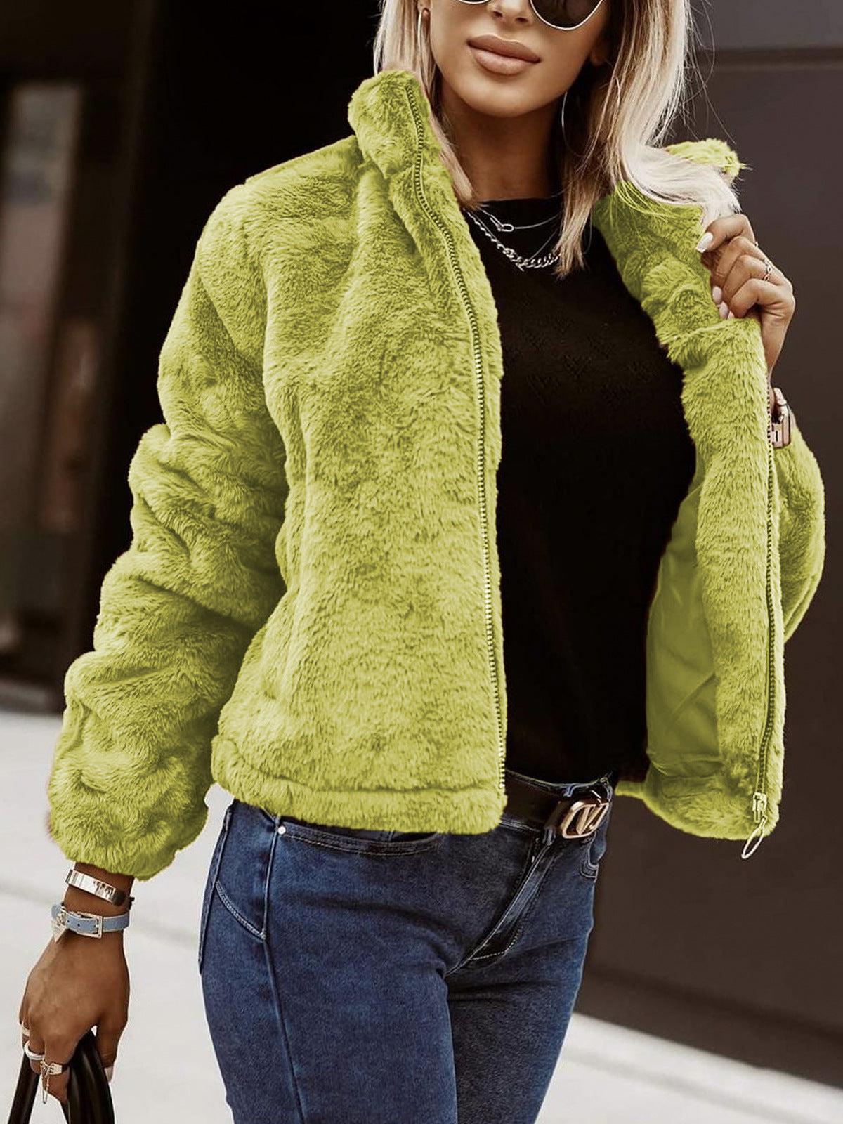 Weiche Teddyjacke Damen Bomber Soft Reißverschluss