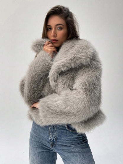 Damen Stylish Kunstpelz Jacke Oversized Ärmel Trendy