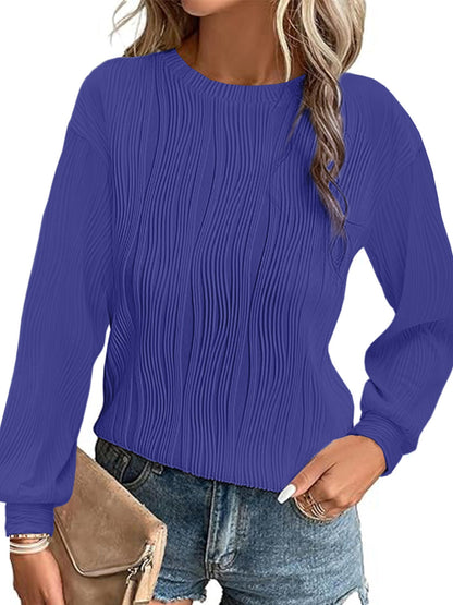 Damen Plisseepullover Langarm Elegant