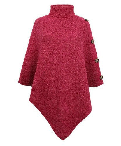 Damen Poncho Strick Modern Knöpfe