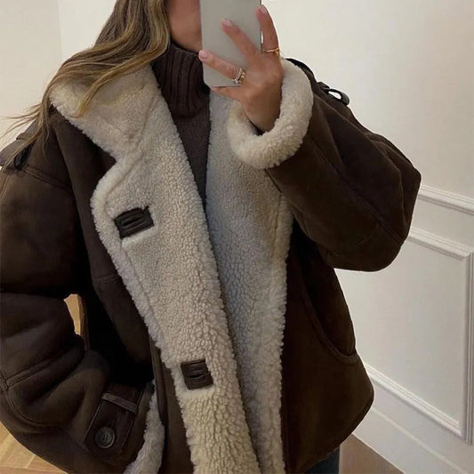 Damen Lammfell Jacke Weich Bequem Winter - IdealeKleiden