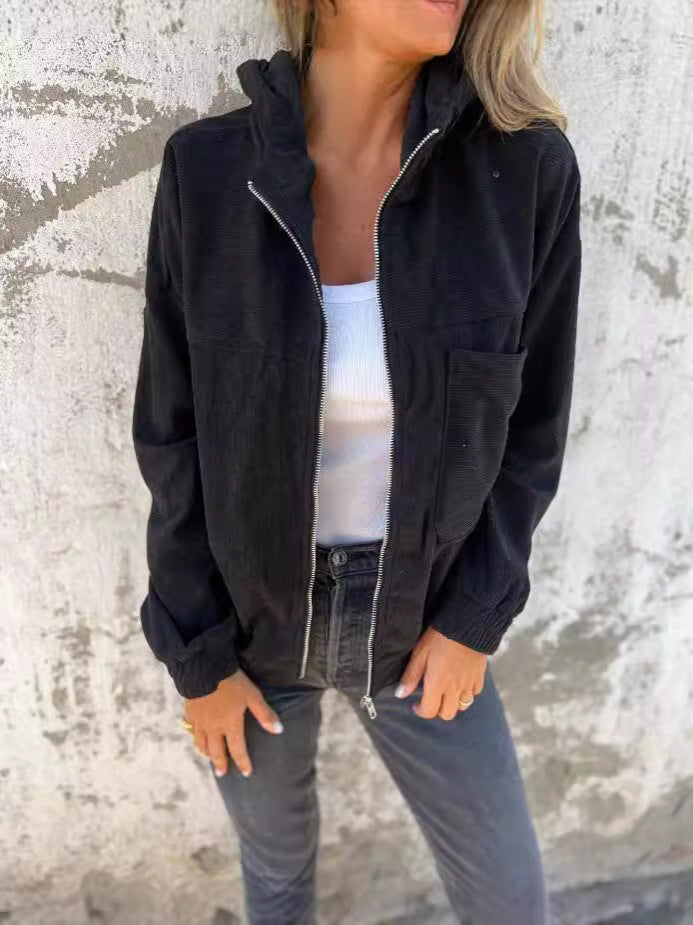 Kapuzenjacke Corduroy Relaxed Fit Reißverschluss