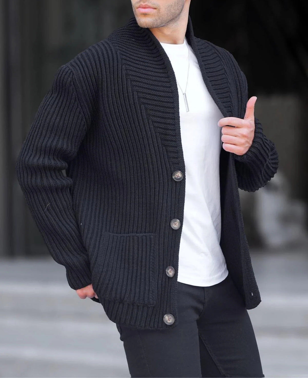 Herren Pullover Strickjacke Modern Knopfdesign