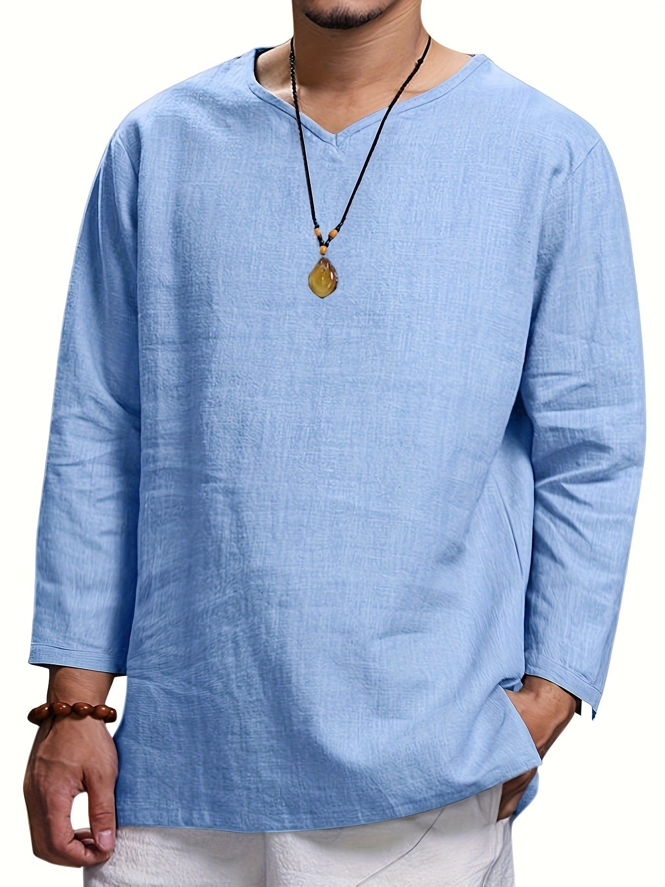 Herren Langarmshirt Relaxed Fit V-Ausschnitt