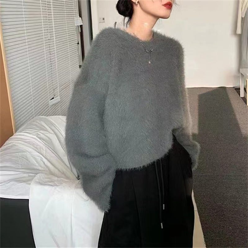 Damen Pullover Weich Lässig Rundhals