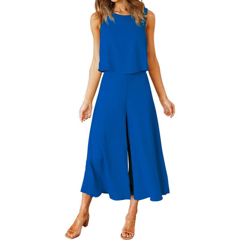 Damen Jumpsuit Elegant Fließend Weite Bein