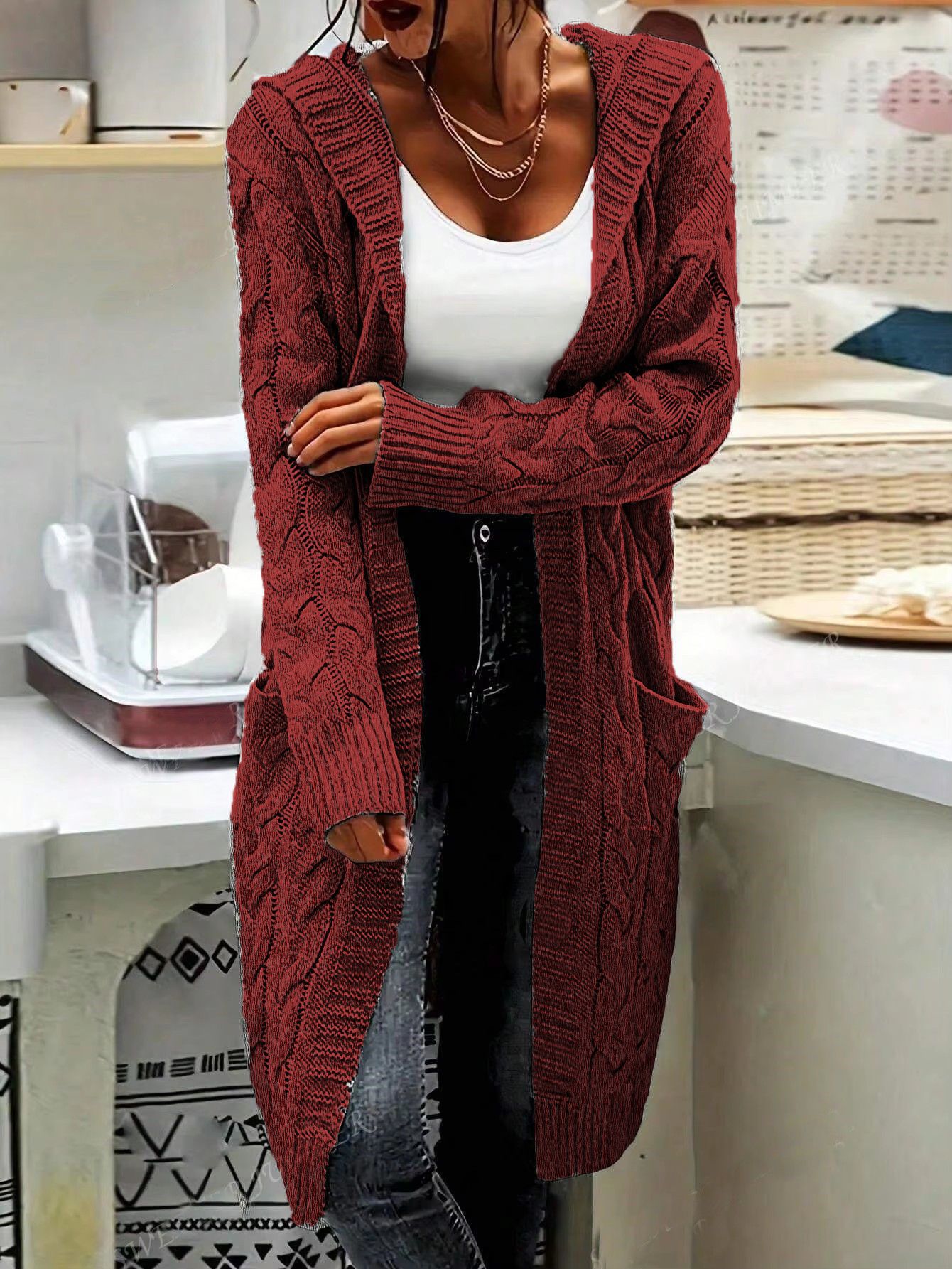 Damen Grobstrick Cardigan Elegantes Design Praktisch